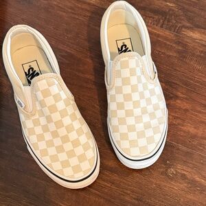 Vans Cream Checkered Slip-On Sneakers